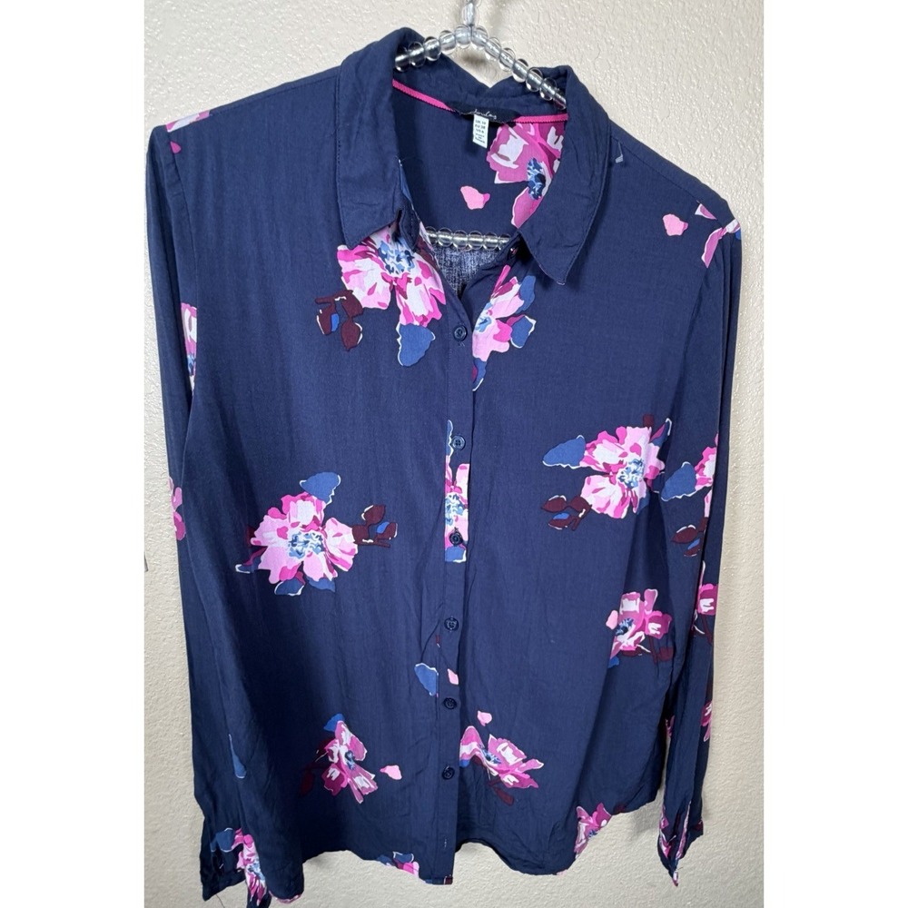 Joules Women's Floral Button Up Shirt‎ UK 10 US 6 Navy Pink Long Sleeve